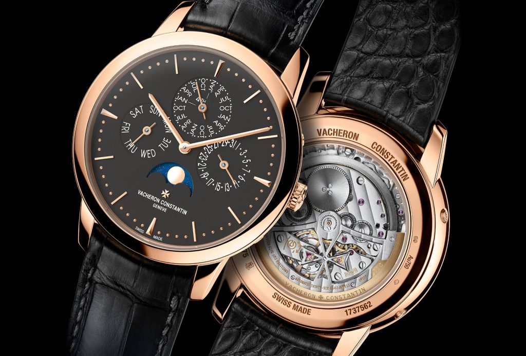 The black dial fake watch has moon phase.