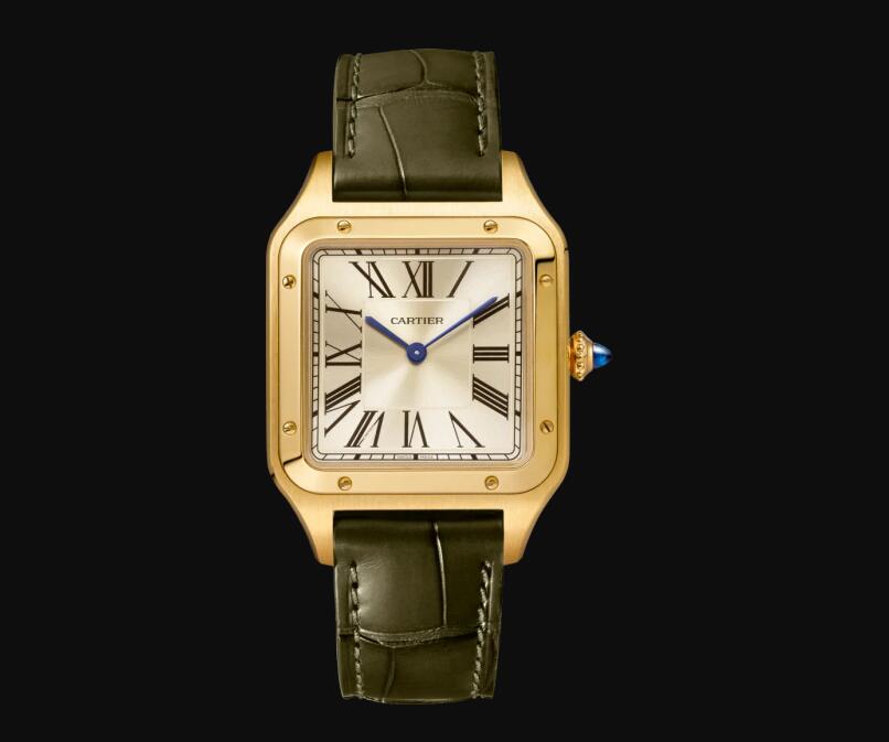 The 18k gold fake watch has dark green strap.