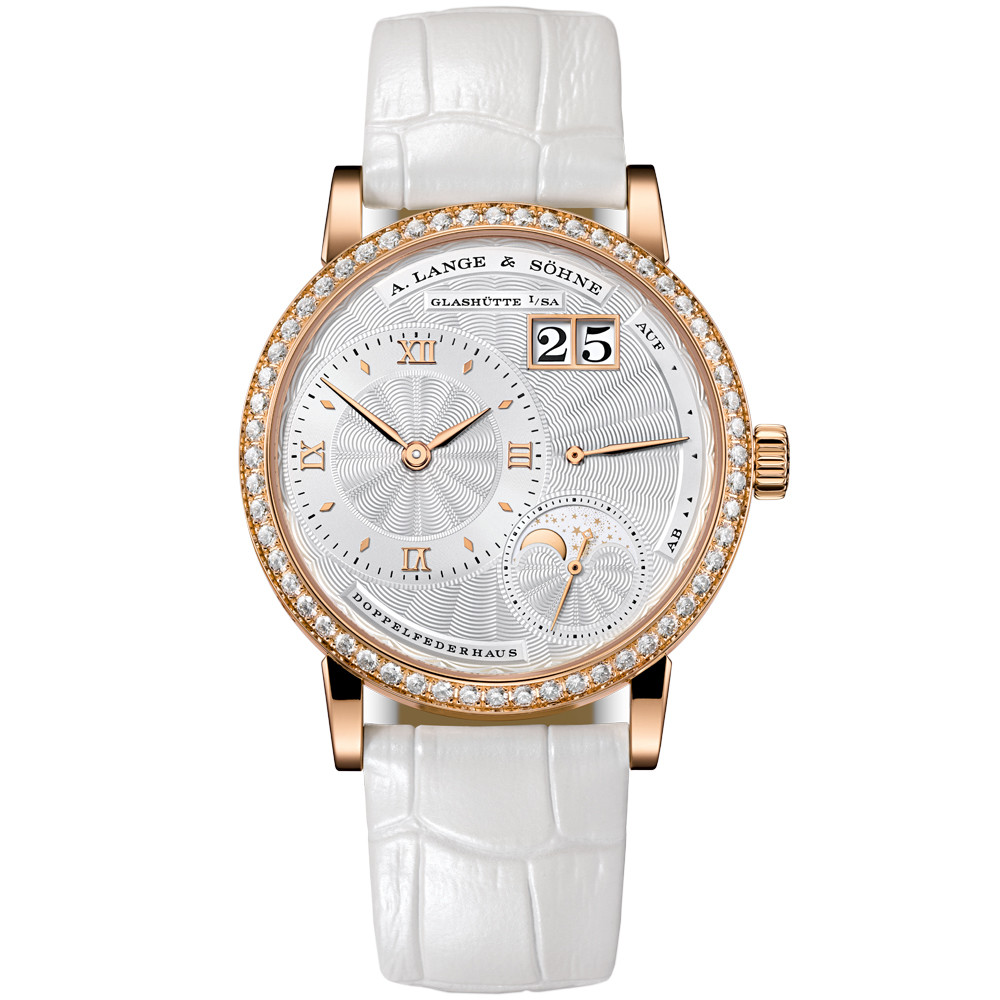 The 18k rose gold copy watches are decorated with diamonds.